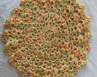 Handmade Tutti Frutti Yarn Doily: Vibrant Home Decor Accent
