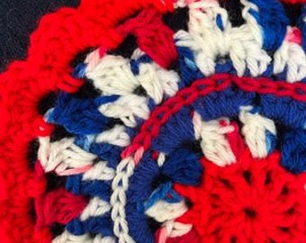 Buffalo Blitz Mandala: Crochet Magic in Bills' Blue and Red