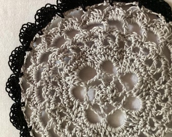 Silvery Gray with Black Border Mini Doily
