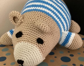 Crochet Sleepy Bear, Large, Amigurumi Bear, Crochet Bear