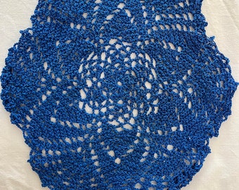 Regal Blue Crochet Doily Elegant Handcrafted Home Decor Accent