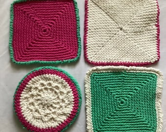 Crochet Cotton Dishcloth Set: Handmade Kitchen Wash Cloths and Trivet
