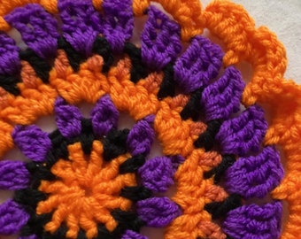 Halloween inspired Mandala, Purple and Orange, 9"