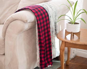 Buffalo Plaid and Minky Blanket Throw - Luxury Bedding - Designer Blanket