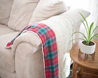 British Columbia Tartan Blanket, Red Plaid Faux Fur Throw