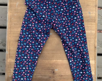 Blue Floral Leggings, Navy Flower Print  Boho Girls Leggings - size 2-5