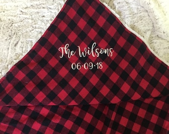 Personalized Buffalo Plaid Minky Blanket, Embroidered Gift