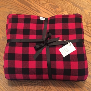 Red and Black Buffalo Plaid Brushed Cotton Blanket, King or Queen