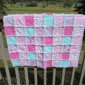 Baby Rag Quilt Pink and Teal Soft Flannel