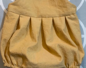 Mustard Yellow Linen Baby Romper, Boho Chic