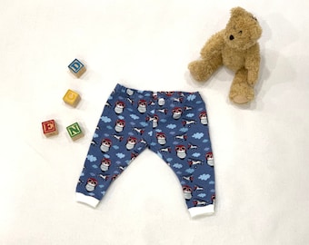 Airplanes & Pandas Baby Leggings, Blue Baby Pants,