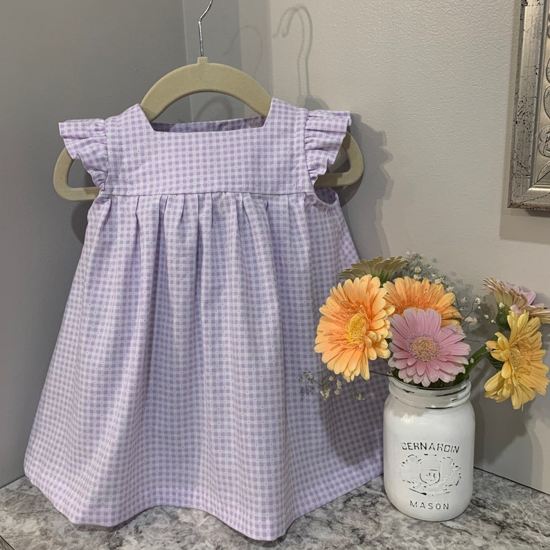 Purple Toddler Dress, Lavender Gingham Baby Dress, Summer Purple Check