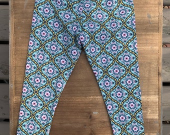 Floral Girl's Leggings, Flower Boho Girls Leggings - size 2-5