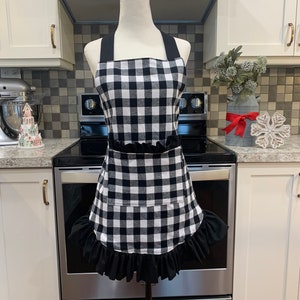 Buffalo Plaid Apron with Pocket - Black and White