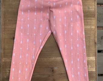Pink Girls Leggings, White Arrows Print, Size 2-5