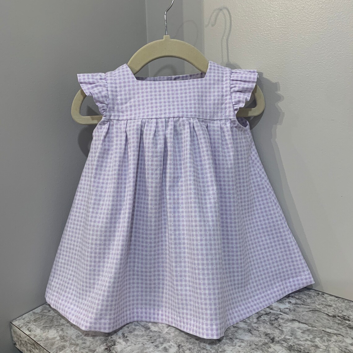 Purple Toddler Dress, Lavender Gingham Baby Dress, Summer Purple Check