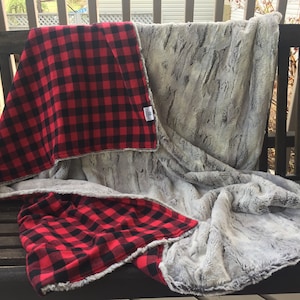 Buffalo Plaid & Minky Blanket / King / Queen / Double / Twin - Luxury Bedding - Designer Blanket