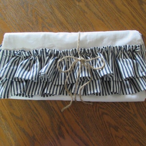 Ruffled Table Runner, Rustic - Ruffled - Table Runner - Cream and Navy Stripe
