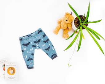 Feather Print Baby Leggings, Handmade Cotton Knit Pants