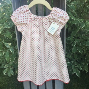 Toddler Summer Dress, Boho Style Toddler Peasant Dress Made With 100% Cotton Ivory and Petite Red Floral Print