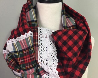 Plaid & Lace Infinity Scarf