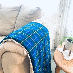 Blue Plaid Blanket, Nova Scotia Tartan Blanket, Luxe Blue Plaid and Minky Blanket