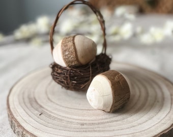 Basket Nest & 3 Rustic Wooden Eggs