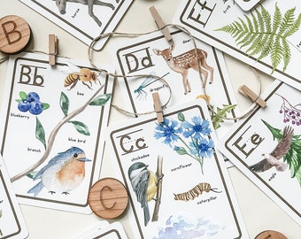 Tarjetas didácticas del alfabeto de la naturaleza