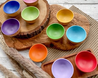 10 Rainbow Wooden Sorting Bowls