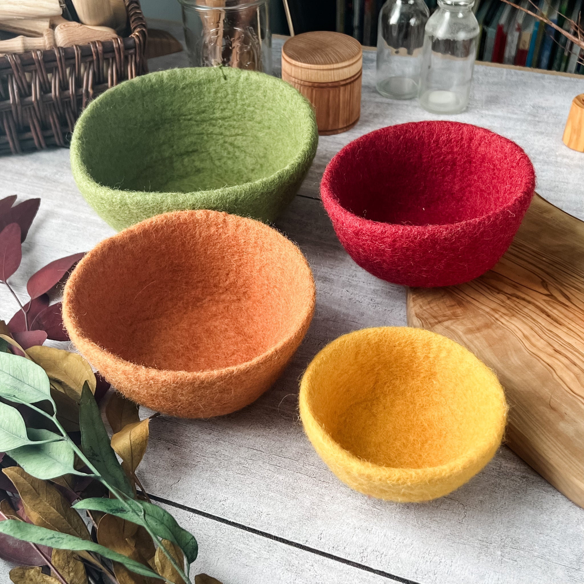 Hand turned stacking yarn bowls