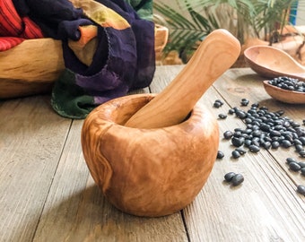 Hand Carved Olive Wood Mortar and Pestle