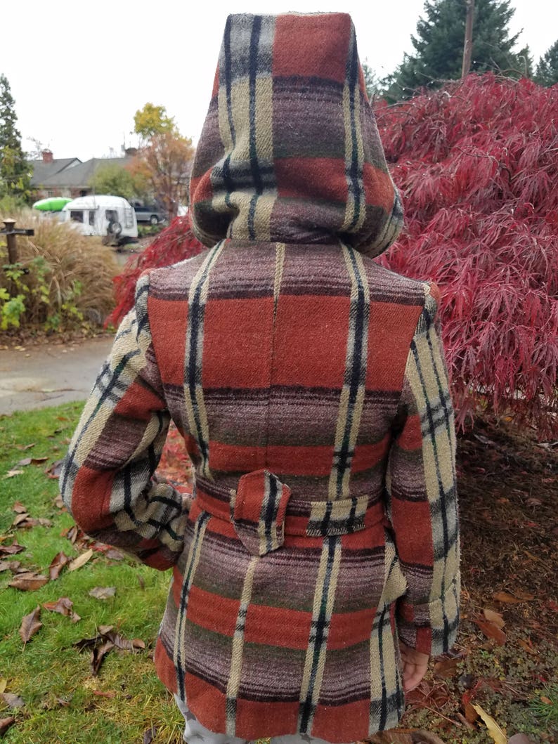 Petite plaid belted and hooded wool coat in fabulous rust and plum because that/'s a thing