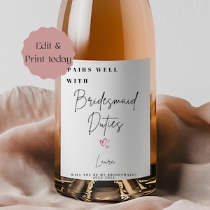Bridesmaid Proposal Wine Label Template: Editable Design (Instant Download)