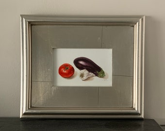 Tomato Garlic Aubergine Still Life Painting