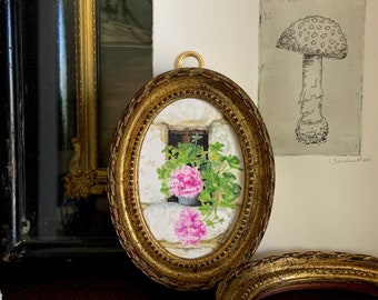 Framed Painting Geraniums in Stone Wall Alcove