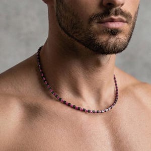 Herren Halskette Rubin Schwarz Hämatit Schmuck für Männer Matt Schwarz Geometrische Perlen Halskette, Minimalistischer Schmuck, Einzigartiges Geschenk für Ihn