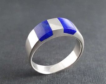 Mens Pinky ring lapis lazuli gemstone, Handmade jewelry for men, blue stone silver band, Rings for men, Unique gifts for men, Gift for him