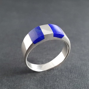 Mens Pinky ring lapis lazuli gemstone, Handmade jewelry for men, blue stone silver band, Rings for men, Unique gifts for men, Gift for him