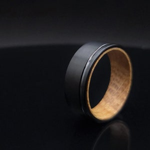 Mens Ring wood black band Tungsten, Whiskey Barrel Ring, Wooden rings for men, Handmade jewelry for men, Unique gift for men, Gift for him