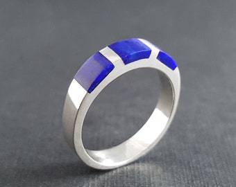 Mens silver ring Lapis lazuli gemstone, Handmade jewelry for men, blue stone silver band, Rings for men, Unique gifts for men, Gift for him