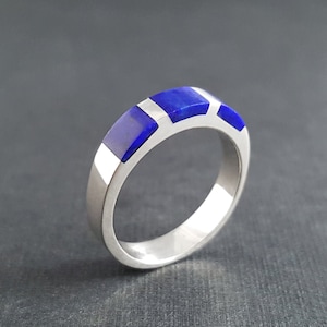 Mens silver ring Lapis lazuli gemstone, Handmade jewelry for men, blue stone silver band, Rings for men, Unique gifts for men, Gift for him