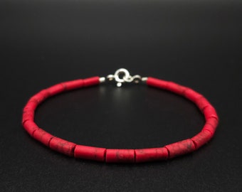 Howlith Rot Armband für Männer, Handgemachter Edelstein Schmuck für Männer, Minimalistische Natürliche Roter Stein Armband, Einzigartige Geschenke für Männer, Geschenk für Ihn