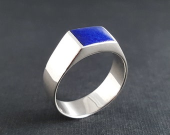 Mens Pinky ring lapis lazuli gemstone, Handmade jewelry for men, blue stone silver band, Rings for men, Unique gifts for men, Gift for him