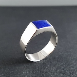Mens Pinky ring lapis lazuli gemstone, Handmade jewelry for men, blue stone silver band, Rings for men, Unique gifts for men, Gift for him