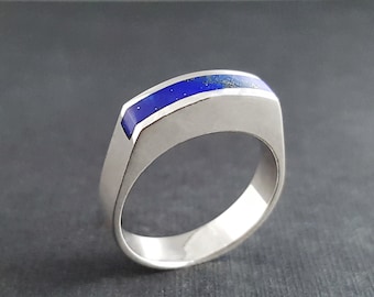 Mens silver ring Lapis lazuli, Handmade jewelry for men, blue stone silver band, Silver Rings for men, Unique gifts for men, Gift for him
