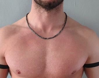 Herren Halskette Edelstein Labradorit, Handgemachter Schmuck für Männer, Graue Naturstein Halskette, Sci Fi Schmuck, Einzigartiges Geschenk für Männer, Geschenk für ihn