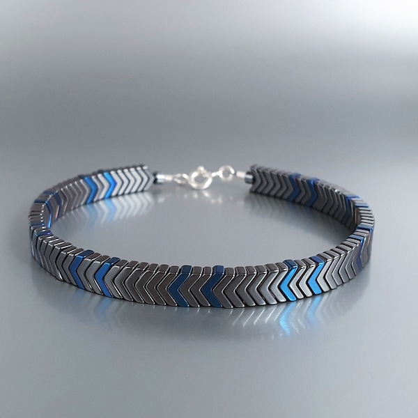 Herren Armband Hämatit Blau Grau Edelstein Perlen Armband Hämatit Schmuck Handgemachter Schmuck Geschenk für Männer Geschenk für Ihn.