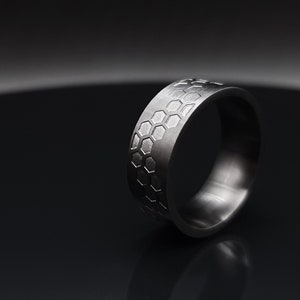 Stylish Mens Ring Black Stainless Steel Band with Intricate Pattern Minimalist Handcrafted Jewelry for men, Unique gift for him