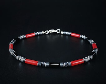 Mens bracelet Red Coral gemstone, Handmade Jewelry for men, Natural Stone bracelet, Bracelets for men, Unique gifts for men, Gift for him