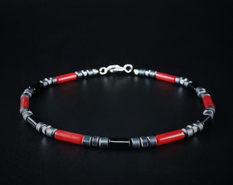 Pulsera para hombre Piedra preciosa de coral rojo, Joyería hecha a mano para hombres, Pulsera de piedra natural, Pulseras para hombres, Regalos únicos para hombres, Regalo para él